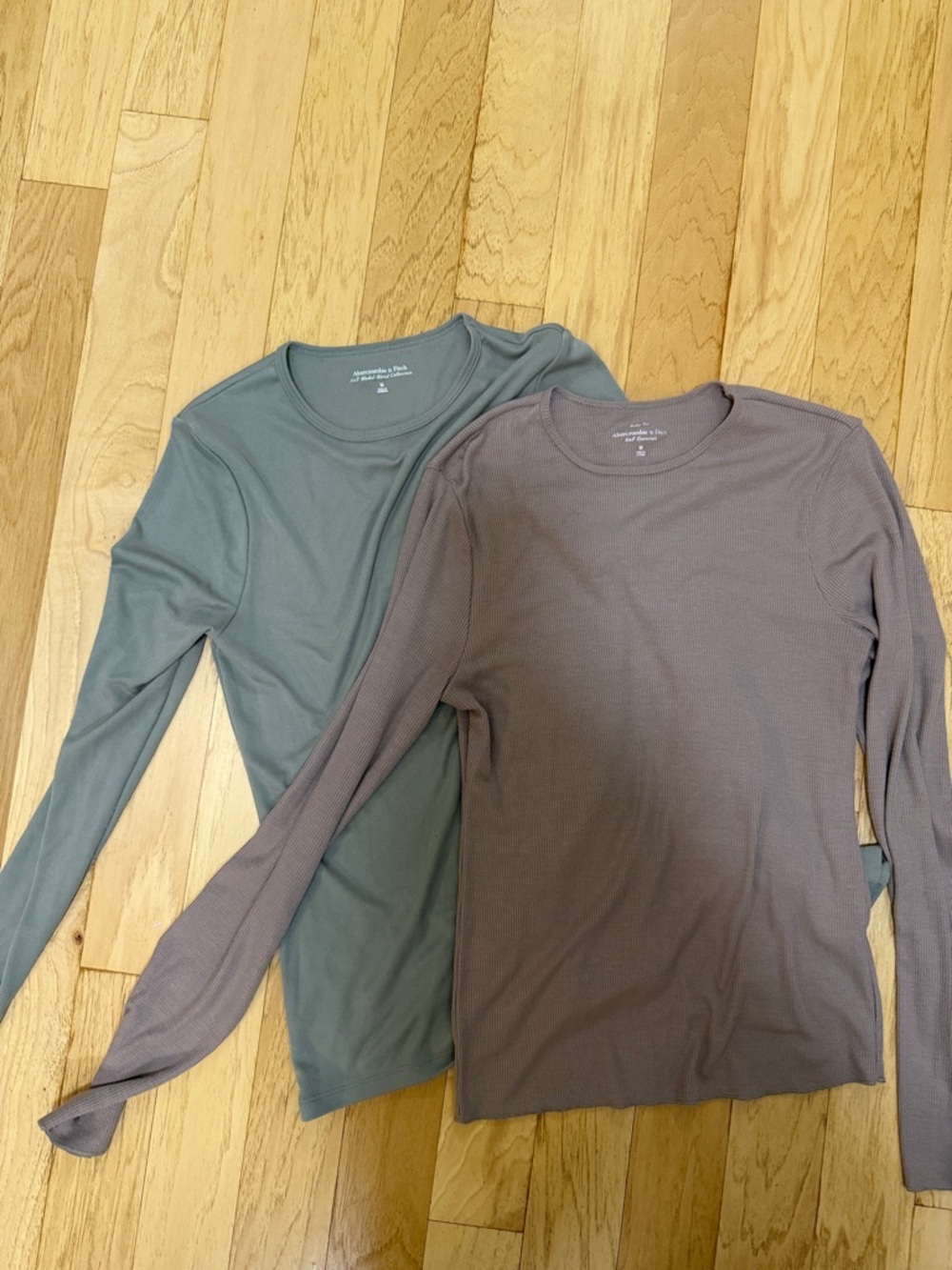 Abercrombie & Fitch Long Sleeve Tops in Sage Green and Taupe